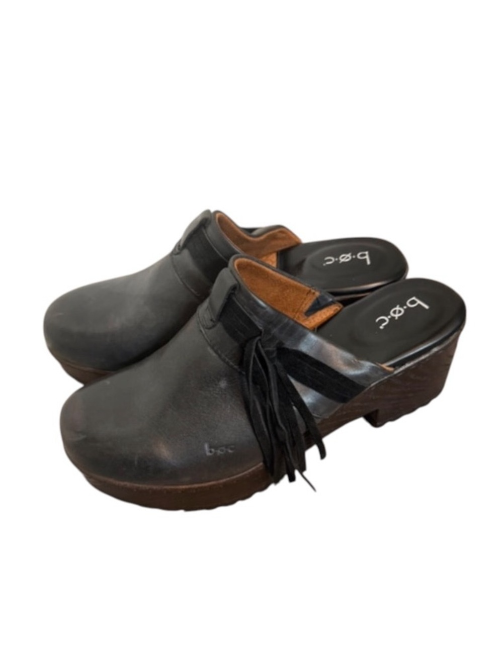 b.o.c. Born Concept Leather Tassel Fringe Platform Clogs Mules Boho cottagecore